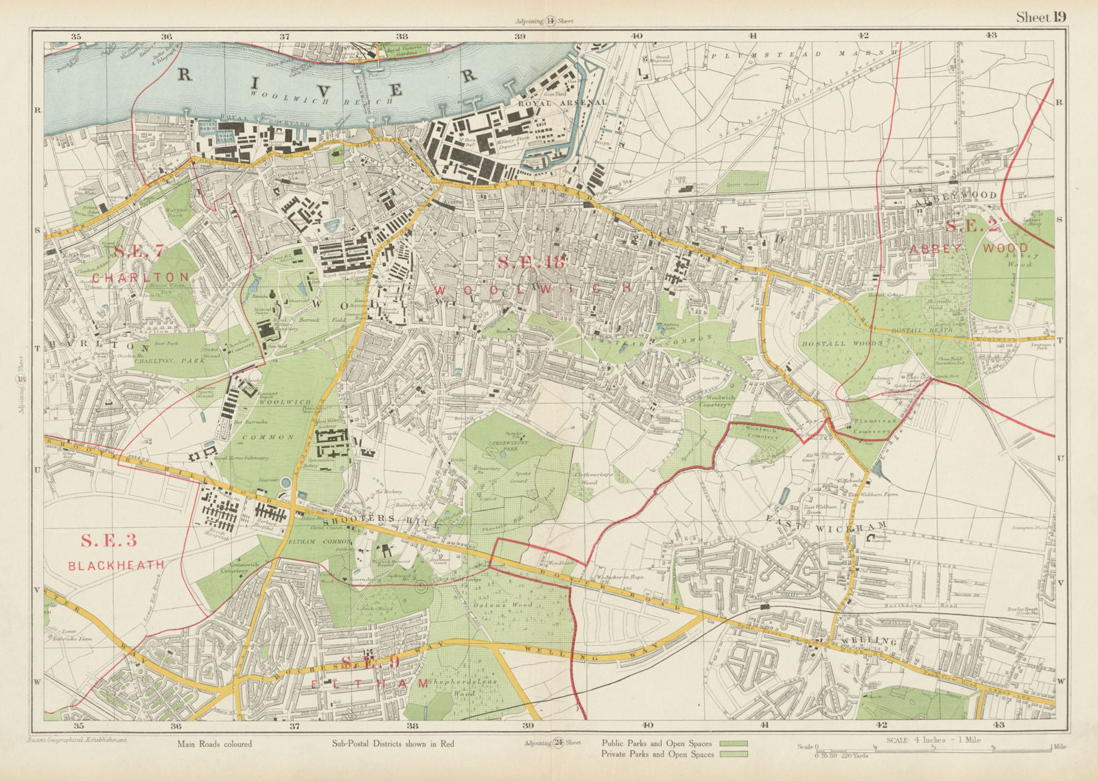 WOOLWICH Abbey Wood Blackheath Charlton Eltham East Wickham. BACON 1934 map